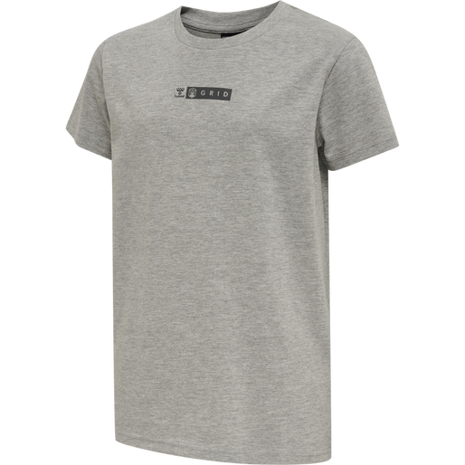 hmlOFFGRID TEE S/S KIDS, GREY MELANGE/FORGED IRON, packshot