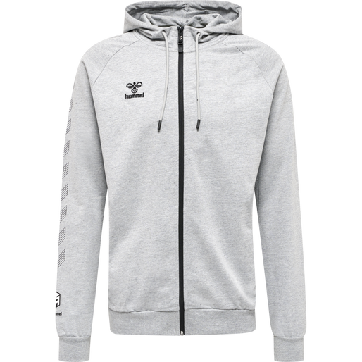 hmlMOVE GRID COTTON ZIP HOODIE, GREY MELANGE, packshot