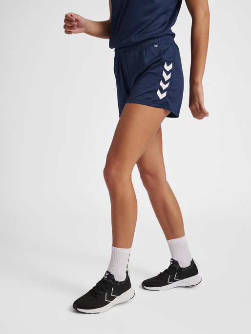 Hummel Auth. Charge Poly Shorts - Pantaloncini Donna In Poliestere Traspirante, Neri Con Strisce Colorate
