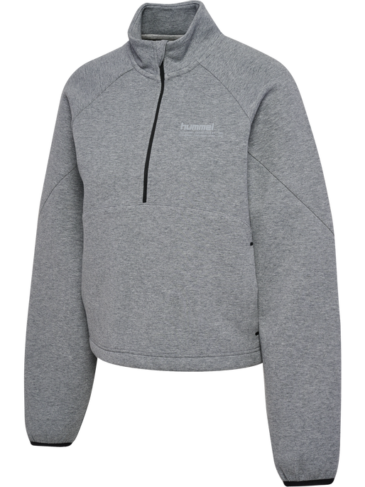 hmlTECH FLEECE WOMEN BOXY HALF ZIP, GREY MELANGE, packshot
