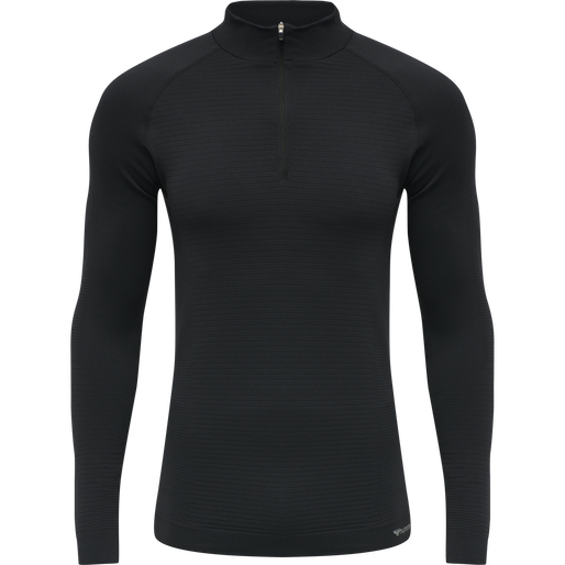 hmlSTROKE SEAMLESS HALF ZIP, BLACK, packshot