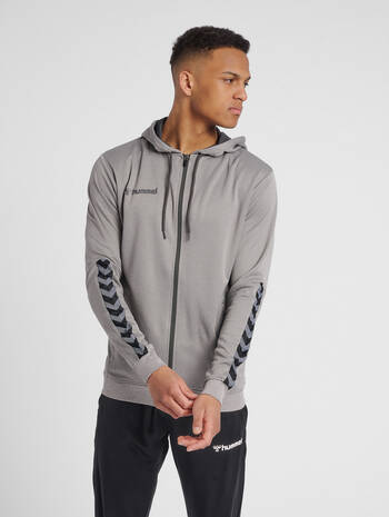 hmlAUTHENTIC POLY ZIP HOODIE, GREY MELANGE, model