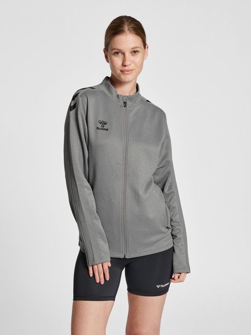 hmlCORE XK POLY ZIP SWEAT WOMAN, GREY MELANGE, model