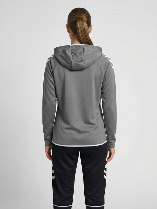 hmlCORE 2.0 ZIP HOODIE WOMAN, STEEL GRAY/WHITE, model