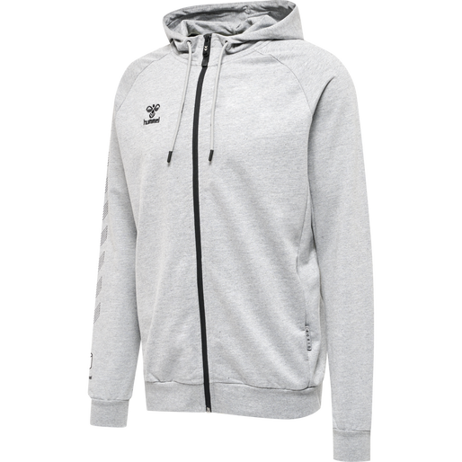 hmlMOVE GRID COTTON ZIP HOODIE, GREY MELANGE, packshot