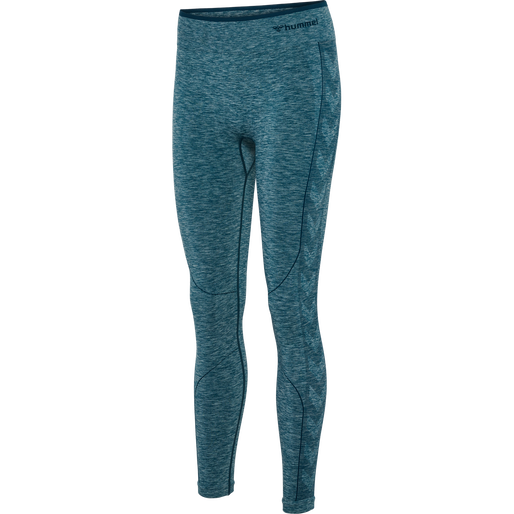 hmlMT UNA SEAMLESS MID WAIST TIGHTS, DEEP TEAL MELANGE, packshot