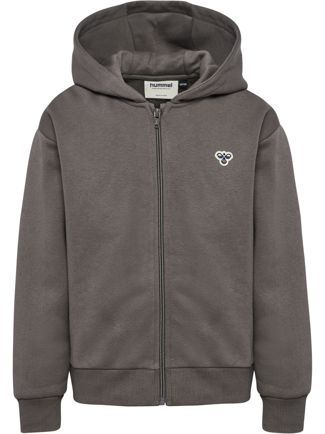 hmlJR LOOSE ZIP HOODIE BEE, DARK GULL GRAY, packshot