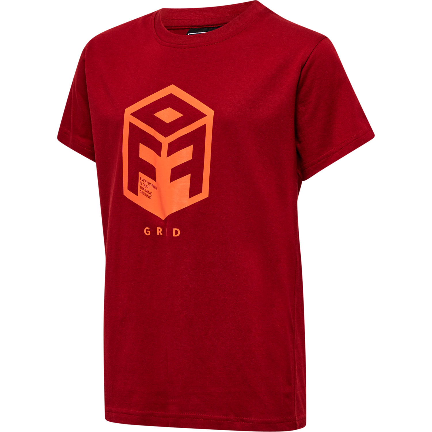 hmlOFFGRID COTTON JERSEY S/S KIDS, RHUBARB/NASTURTIUM, packshot