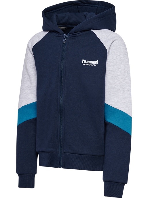 hmlJR LOOSE BLOCKED ZIP HOODIE, DRESS BLUES, packshot