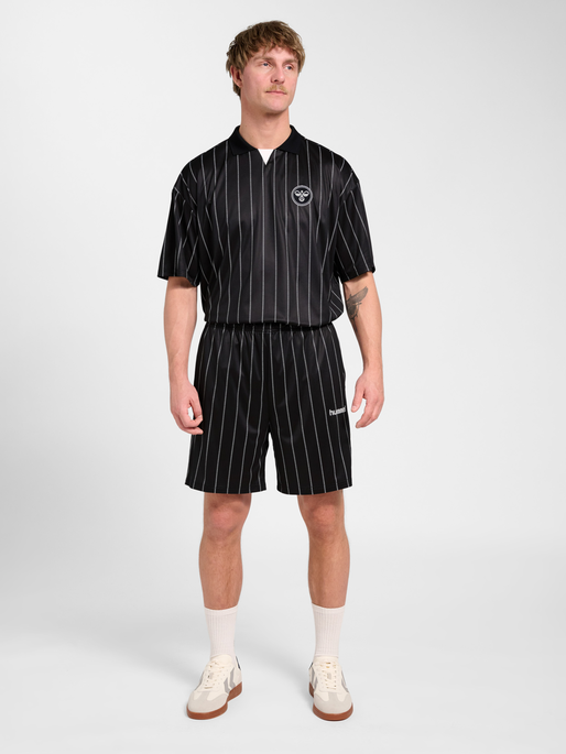 Chevron Pinstripe Polo Shirt, BLACK/WHITE, model
