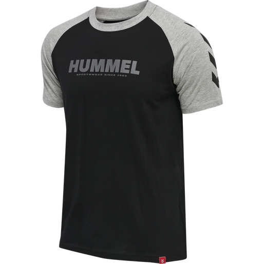 hmlLEGACY BLOCKED T-SHIRT, BLACK/GREY MELANGE, packshot