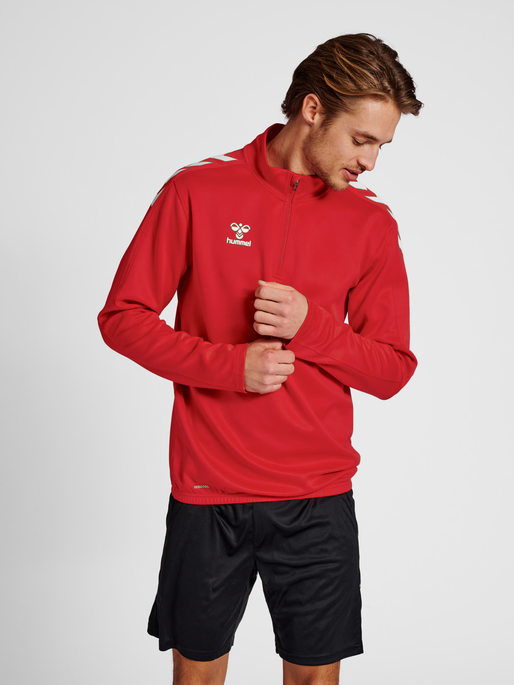 hmlCORE XK HALF ZIP POLY SWEAT, TRUE RED, model