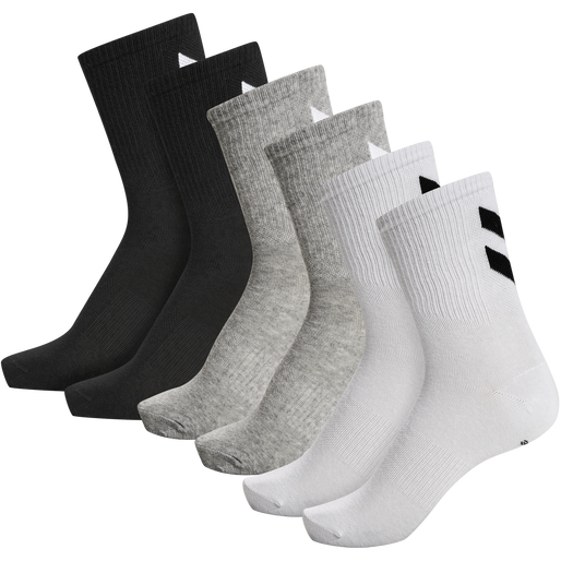 hmlCHEVRON 6-PACK SOCKS, BLACK/WHITE/GREY, packshot
