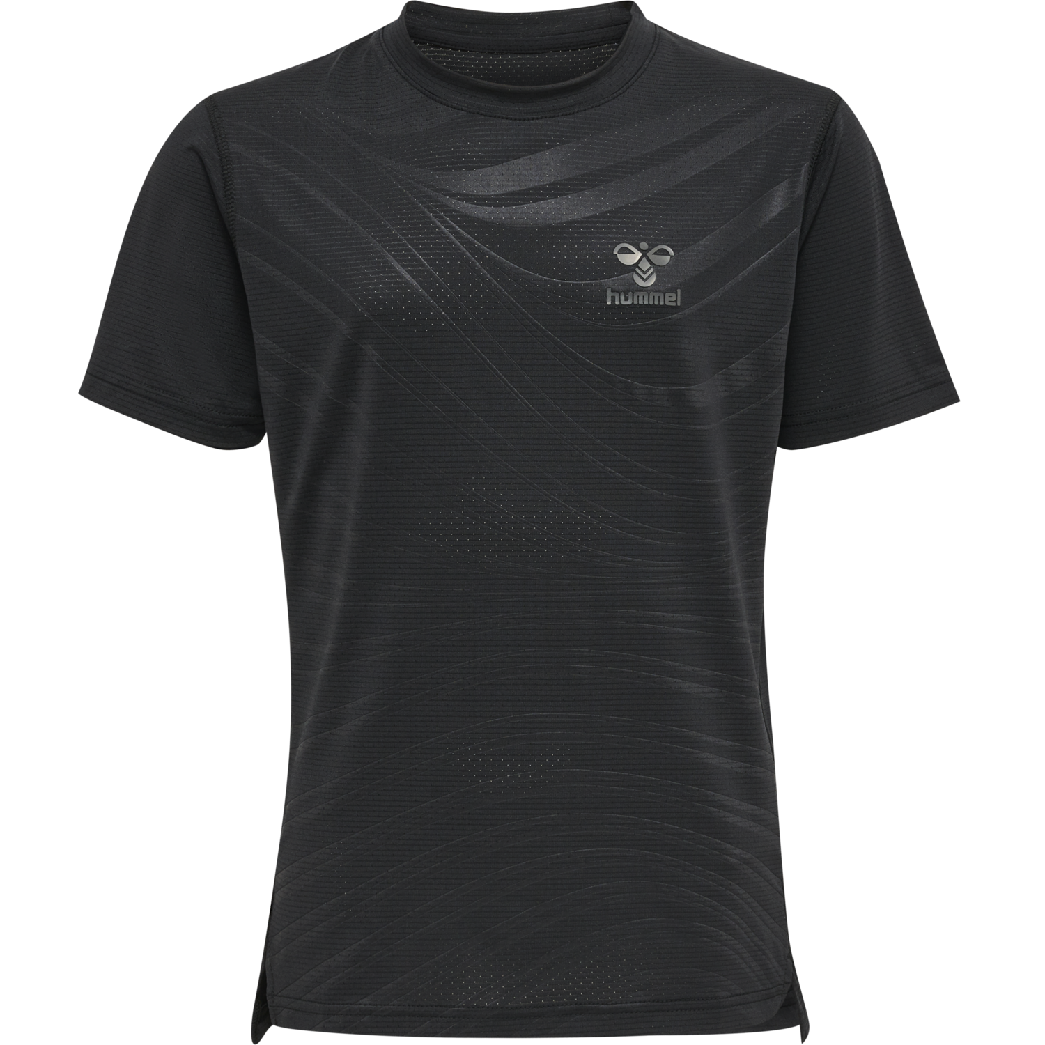 hmlONGRID POLY TEE S/S KIDS, JET BLACK/FORGED IRON, packshot