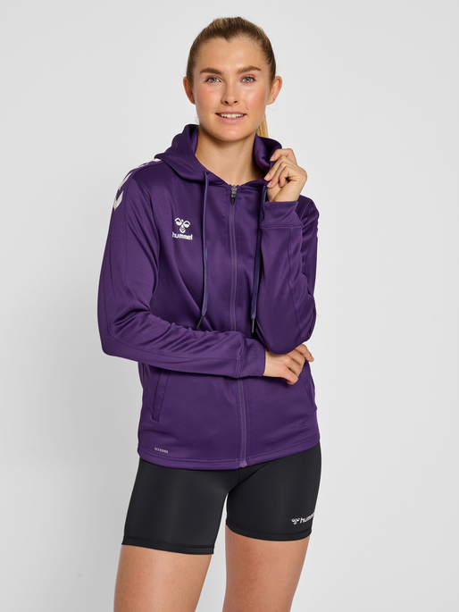 hmlCORE XK POLY ZIP HOOD SWEAT WOMA, ACAI, model