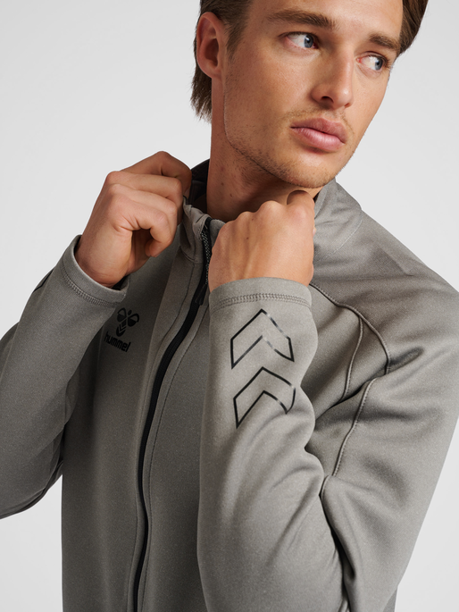 hmlCIMA XK ZIP JACKET, GREY MELANGE, model