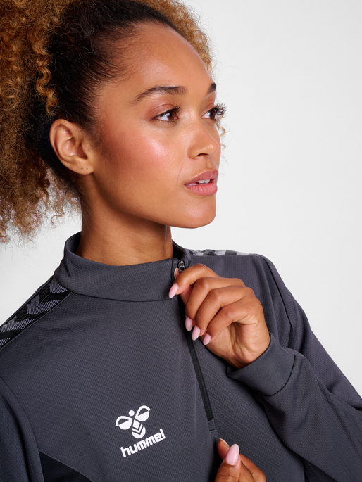 hmlAUTHENTIC HALF ZIP SWEAT WOMAN, ASPHALT, model