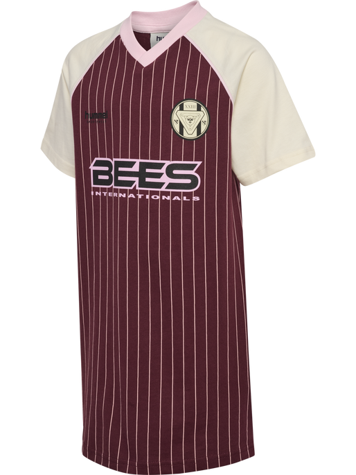 hmlJR LOOSE V-NECK BEES DRESS S/S, VINEYARD WINE, packshot