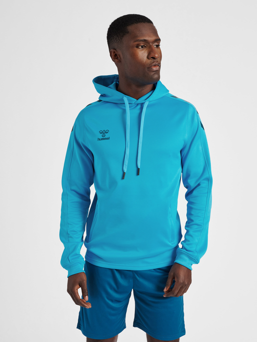 hmlCORE XK POLY SWEAT HOODIE, BLUE DANUBE, model