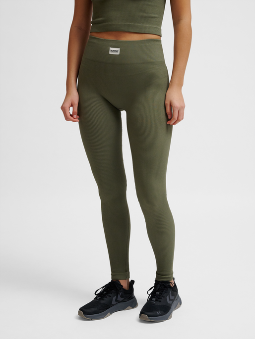 hmlPULSE SEAMLESS RIB MW TIGHTS, DUSTY OLIVE, model