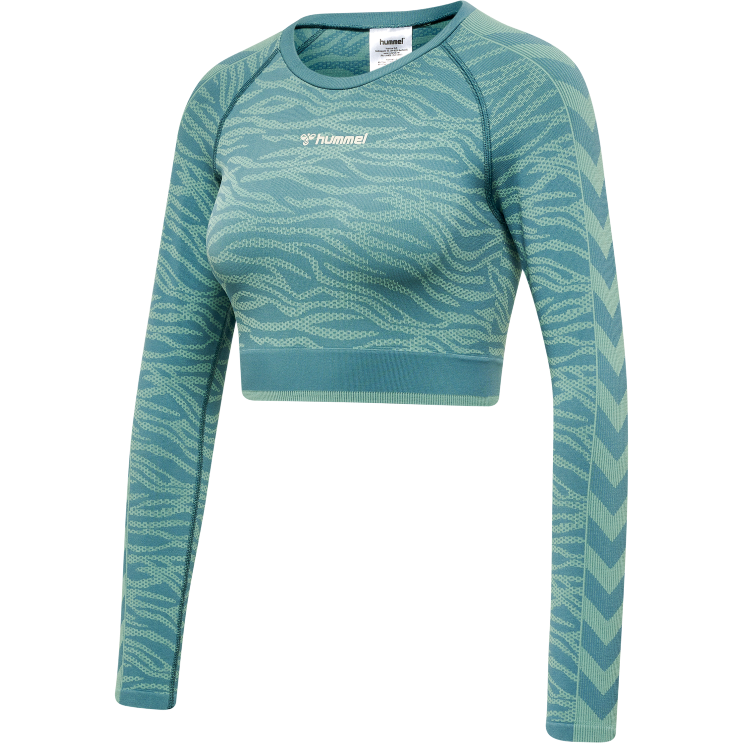 hmlMT SAGA SEAMLESS CROP T-SHIRT LS, NORTH ATLANTIC/BLUE SURF MELANGE, packshot