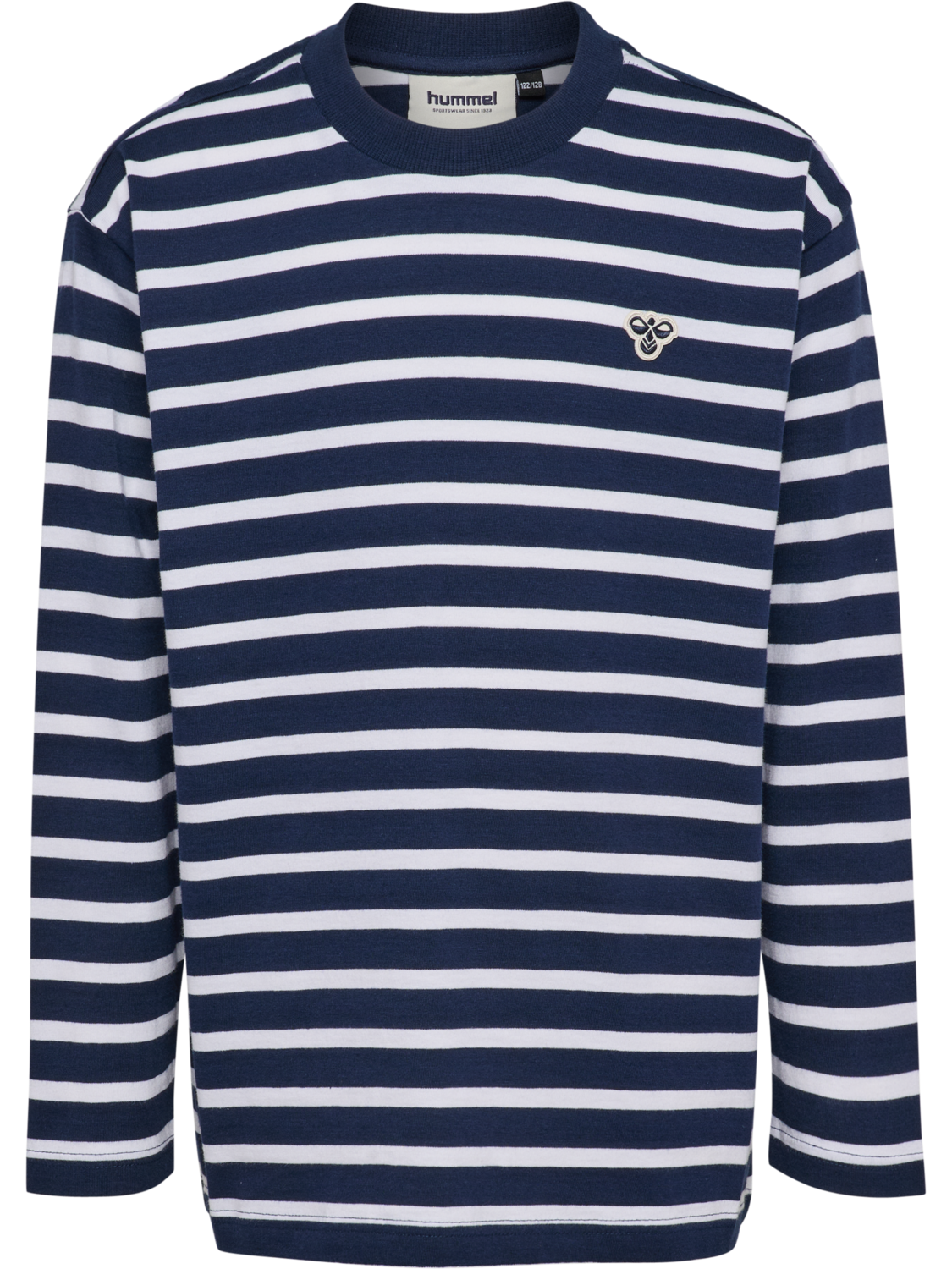 hmlJR LOOSE STRIPE T-SHIRT L/S BEE, DRESS BLUES/WHITE, packshot