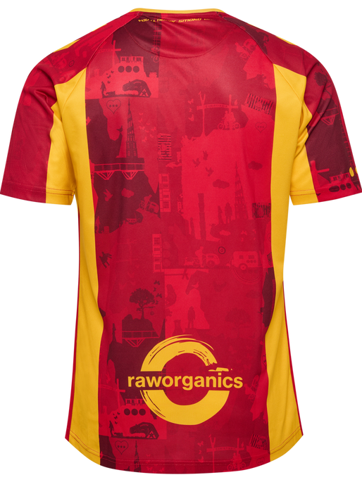 CSC 24/25 HOME JERSEY SS, TRUE RED/SPORTS YELLOW W/SPONS, packshot