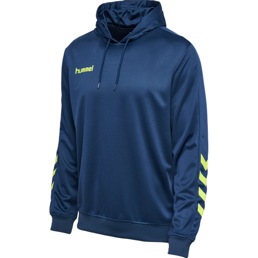 hmlPROMO POLY HOODIE, DARK DENIM/LIME PUNCH, packshot