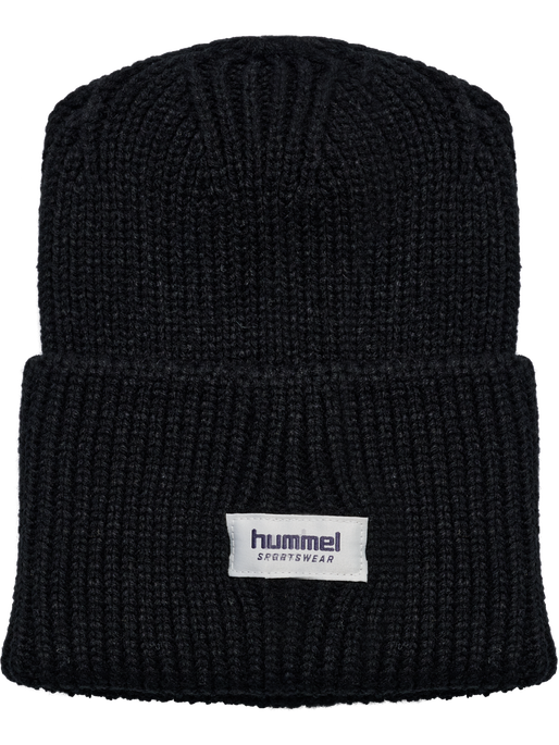 hmlJR HEAVY RIB KNIT BEANIE, BLACK, packshot