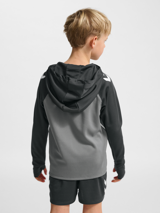 hmlLEAD 2.0 ZIP HOODIE KIDS, STEEL GRAY/ASPHALT, model