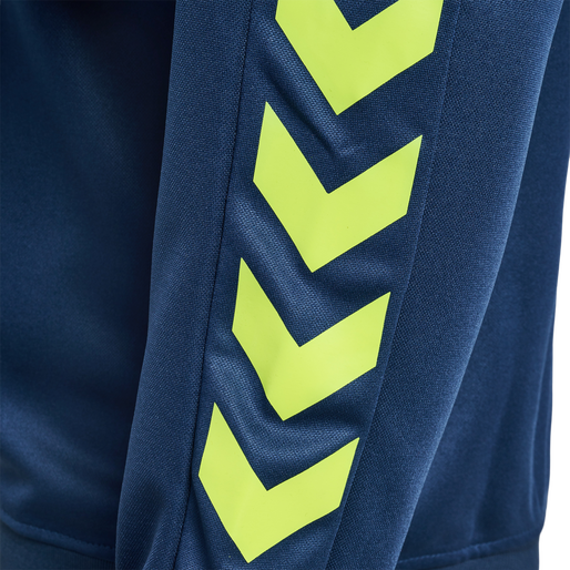 hmlPROMO POLY HOODIE, DARK DENIM/LIME PUNCH, packshot