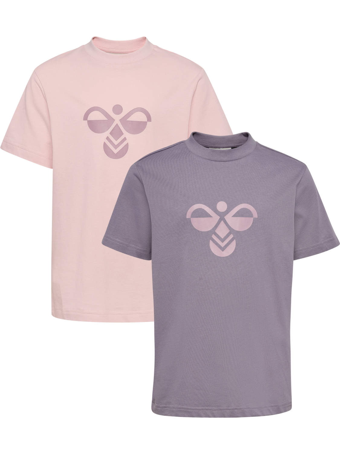 hmlJR REG TUKAS 2-PACK T-SHIRT S/S, GRAY RIDGE/PALE LILAC, packshot