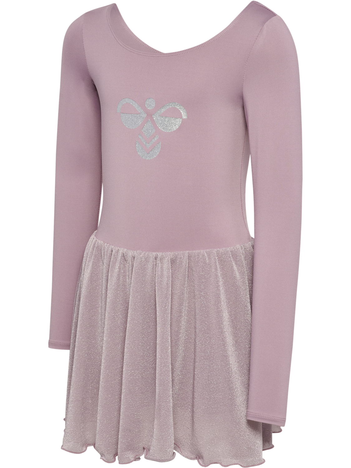 hmlJR GLITTER TIGHTS GYMSUIT L/S, SEA FOG, packshot