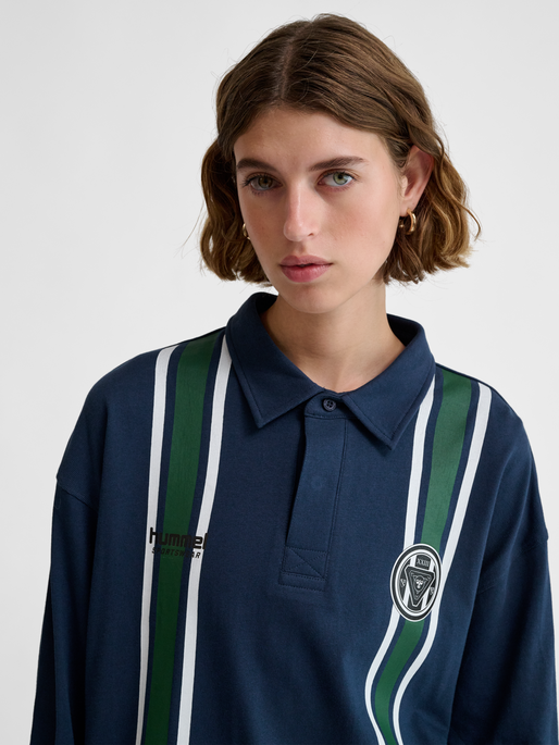 hmlLOOSE SOCCER POLO L/S, DRESS BLUES, model