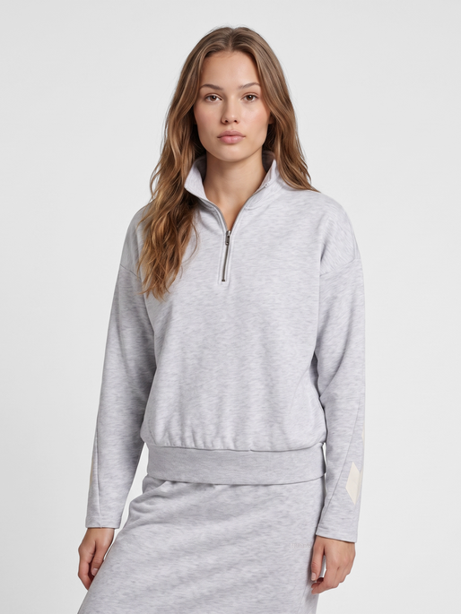 hmlI-D ZIP POLO SWEATSHIRT, LIGHT GREY MELANGE, model