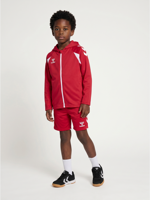 hmlCORE 2.0 ZIP HOODIE KIDS, TRUE RED/WHITE, model