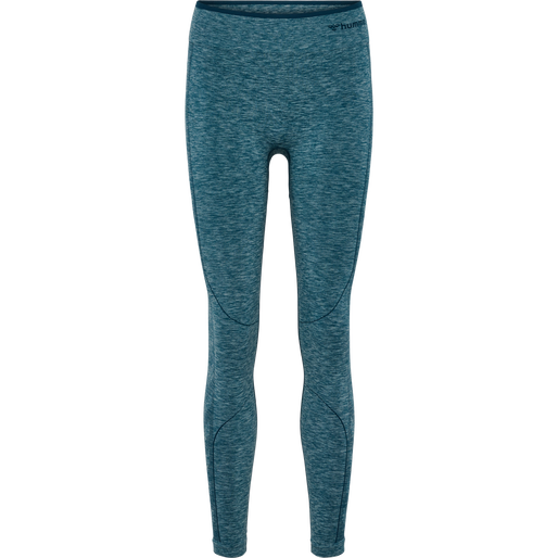 hmlMT UNA SEAMLESS MID WAIST TIGHTS, DEEP TEAL MELANGE, packshot