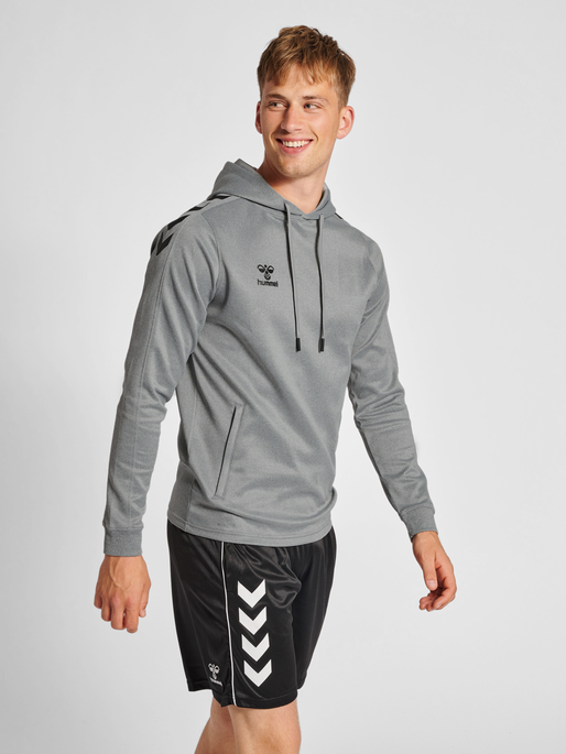 hmlCORE XK POLY SWEAT HOODIE, GREY MELANGE, model