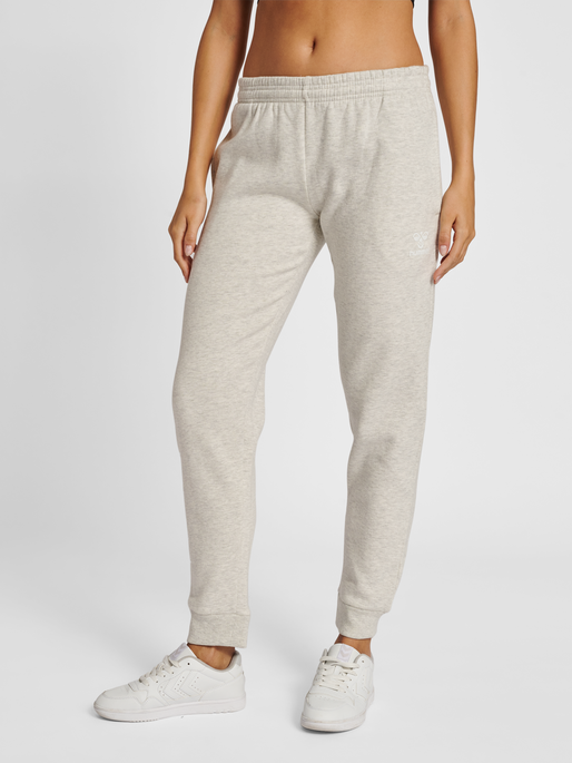 hmlMOVER COTTON CUFF PANTS WOMAN, EGRET MELANGE, model