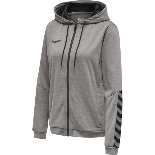 hmlAUTHENTIC POLY ZIP HOODIE WOMAN, GREY MELANGE, packshot