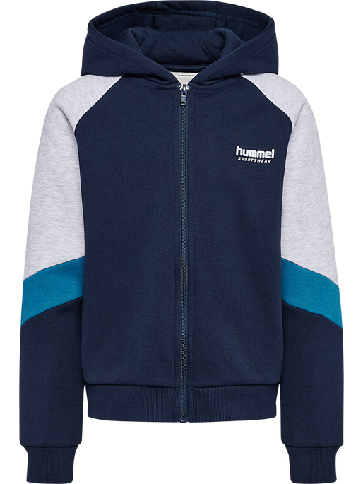 hmlJR LOOSE BLOCKED ZIP HOODIE, DRESS BLUES, packshot