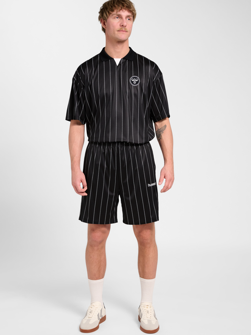 Chevron Pinstripe Polo Shirt, BLACK/WHITE, model