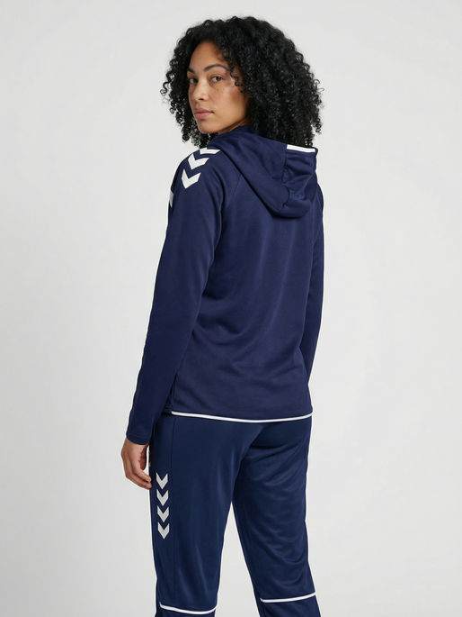 hmlCORE 2.0 ZIP HOODIE WOMAN, MARINE/WHITE, model