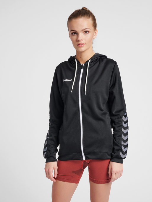 hmlAUTHENTIC POLY ZIP HOODIE WOMAN, BLACK/WHITE, model