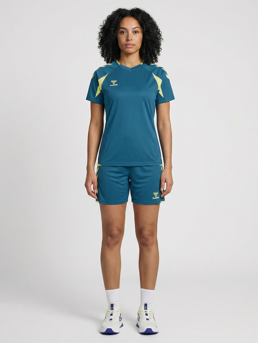 hmlCORE 2.0 JERSEY S/S WOMAN, CELESTIAL/PALE LIME YELLOW, model