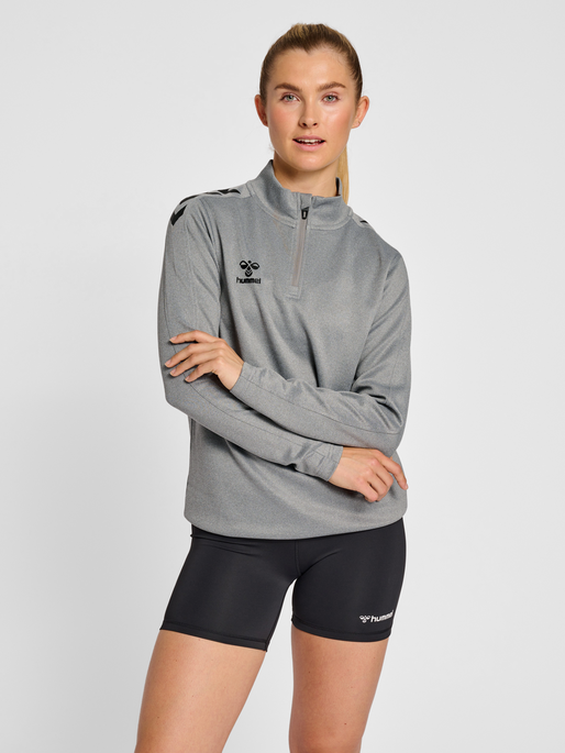 hmlCORE XK HALF ZIP SWEAT WOMAN, GREY MELANGE, model