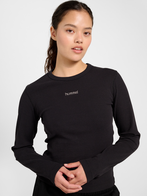 hmlFOUNDATION RIB T-SHIRT L/S, BLACK, model