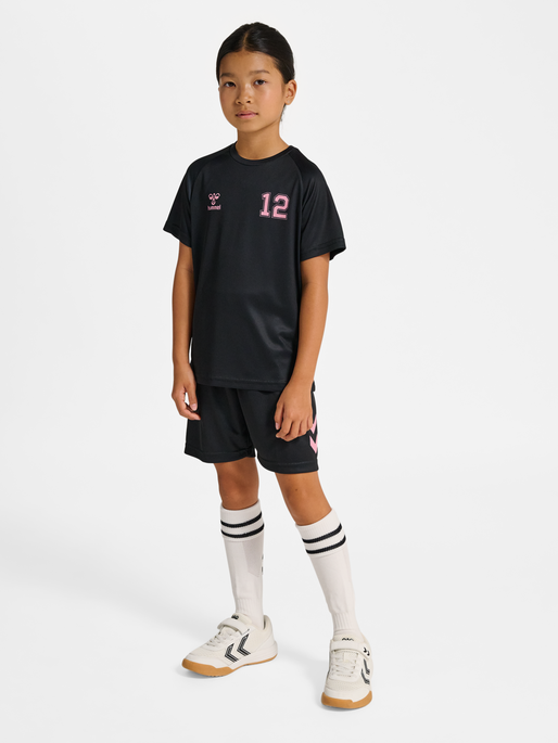 hmlSHIMMER T-SHIRT S/S, BLACK/BRIDAL ROSE, model