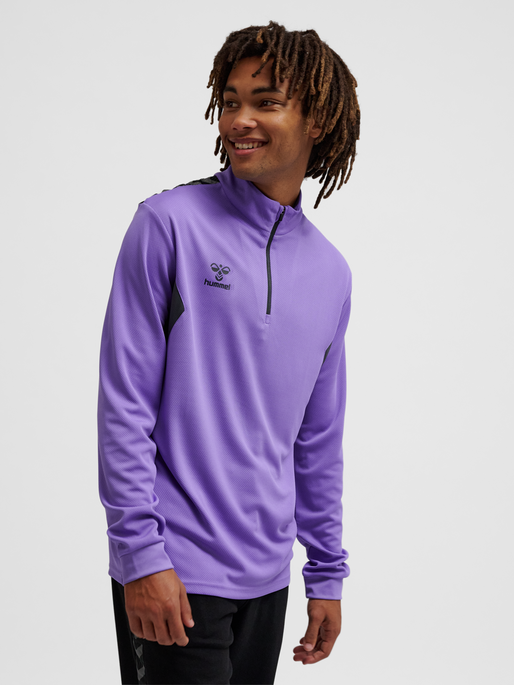 hmlAUTHENTIC HALF ZIP SWEAT, DAHLIA PURPLE/ASPHALT, model