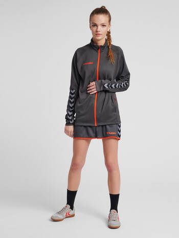 hmlAUTHENTIC WOMEN POLY ZIP JACKET, ASPHALT, model
